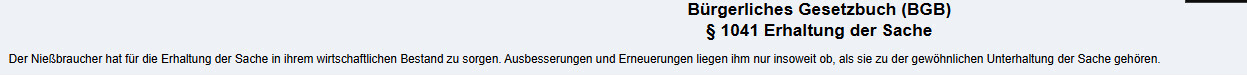 Kopfzeile des BGB §1041 Erhaltung der Sache und kurzer Gesetzestext.