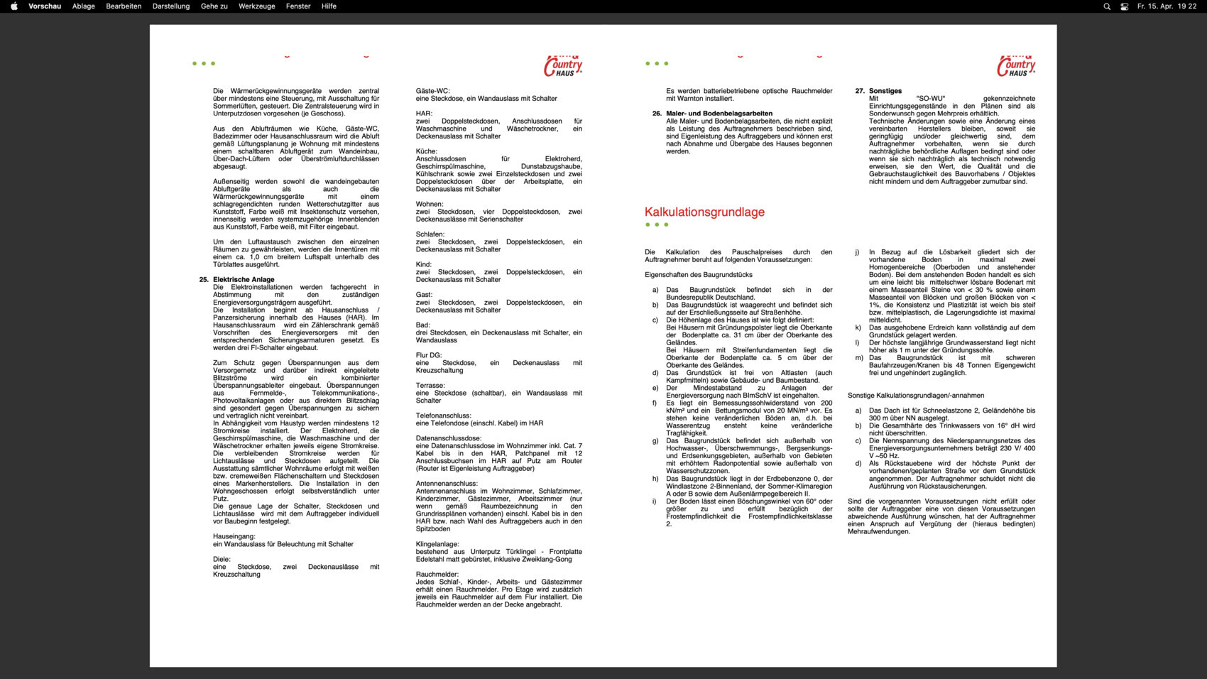 Dokumentenseite mit drei Spalten Text und roter Überschrift Kalkulationsgrundlage.