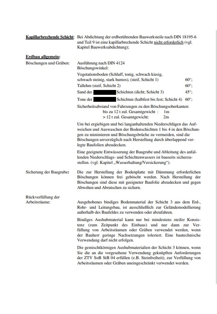 Dokument mit DIN-Norm zur kapillarbrechenden Schicht, Böschungen und Gräben