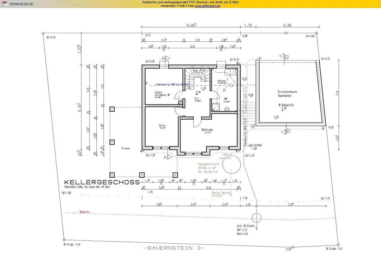 2D Kellergrundriss eines Hauses mit Raumaufteilung