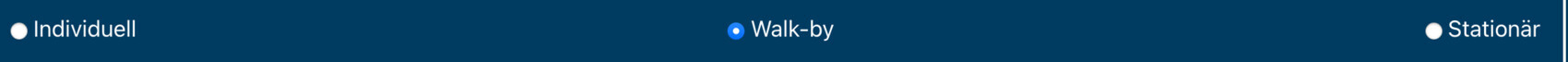 Benutzeroberfläche mit drei Optionen: Individuell, Walk-by (ausgewählt), Stationär
