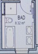 2D Badezimmer-Grundriss mit Badewanne, zwei Waschbecken und Tür