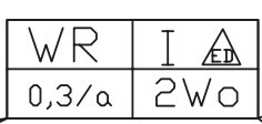Kleines graues quadratisches Schild mit Buchstaben WR und Zahlen