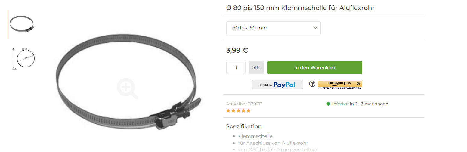Verstellbare Metallbandklemme für Aluflexrohr, Ø80-150 mm