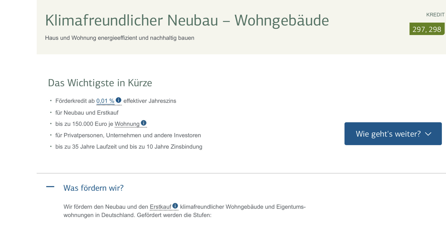 Webseite zum klimafreundlichen Neubau von Wohngebäuden mit Förderkrediten und Tipps.