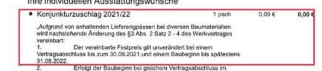 Dokument mit rot umrandetem Abschnitt: Konjunkturzuschlag 2021/22 und Vertragsdaten.