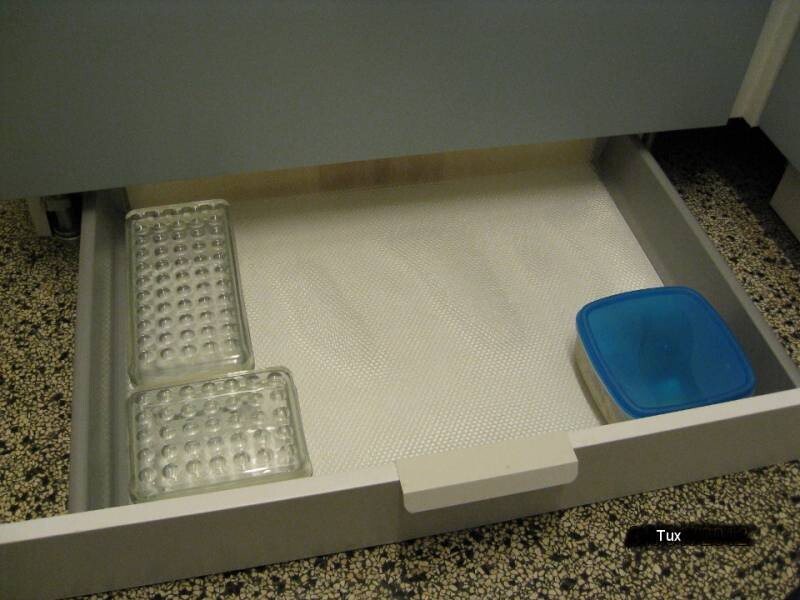 Offene Laborschublade mit zwei transparenten Mikroplatten und blauem Deckelbehälter.
