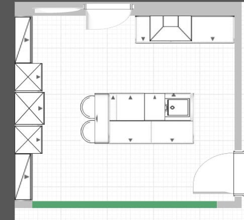 2D-kuechen-grundriss mit-insel-und-eingangstuer
