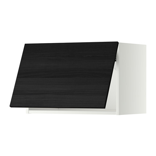 Dunkler Küchenunterschrank mit schwarzer Front vor hellem Korpus, 3D-Darstellung.