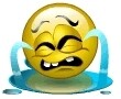 Gelbes lachendes Emoji mit Traenen der Freude, Comic-Stil