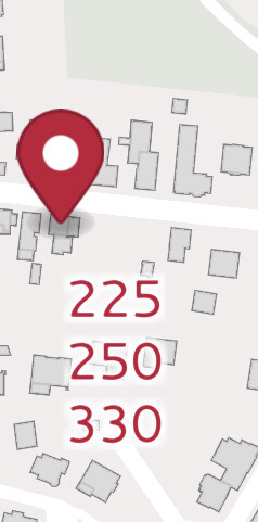 Karte mit rotem Standortpin zeigt Wohngebiet mit Gebäuden und den Nummern 225, 250, 330