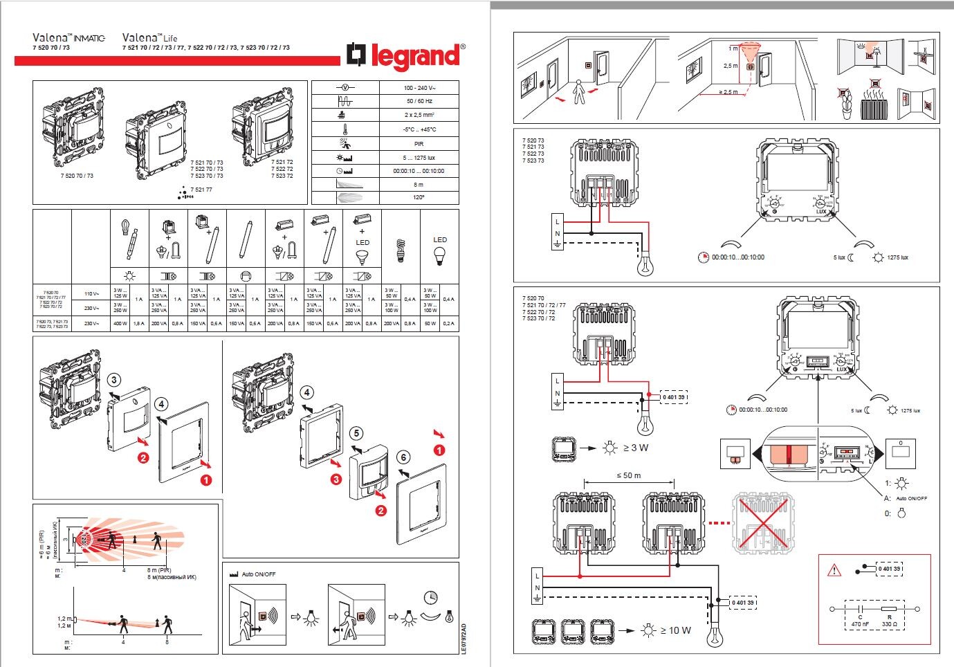 Technische Installationsanleitung von Legrand mit Schalt- und Verdrahtungsdiagrammen