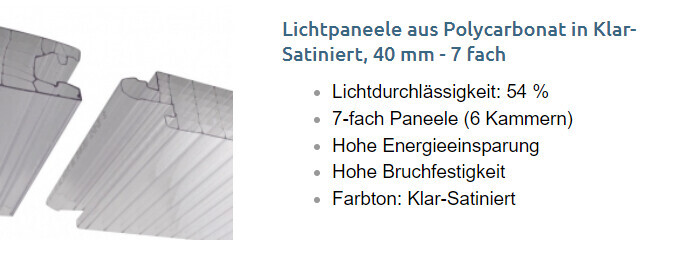 Lichtpaneele aus Polycarbonat, Klar-Satinierte, 40 mm, 7-fach