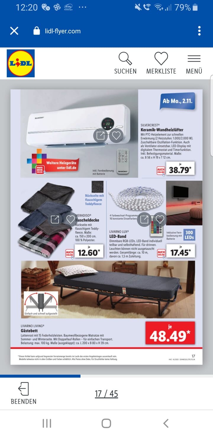 Lidl Flyer zeigt Wohnzimmermöbel, Klimagerät, Bettsofa und Dekorartikel