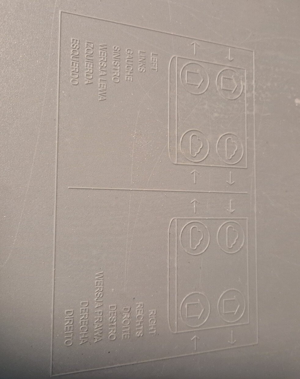 Lift-Bedienfeld Zeichnung mit Hinweisen Links/Rechts und Knopf-Icons