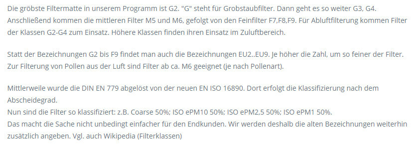 Text zur Luftfilterklassifikation DIN EN 779 und EN ISO 16890