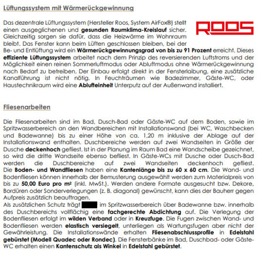 Dokumentenseite über Lüftungssystem mit Wärmerückgewinnung, rotes Logo, Fliesenarbeiten.