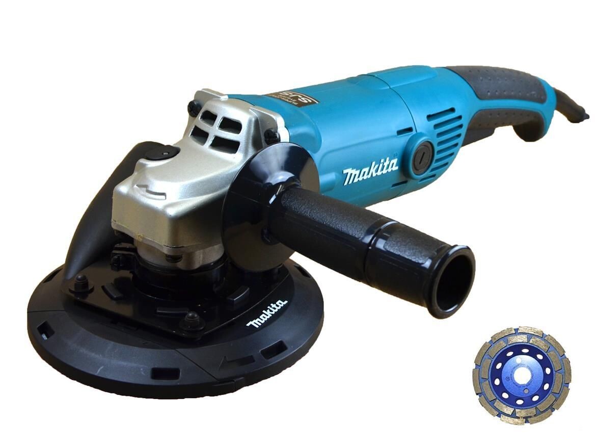 Makita Winkelschleifer blau mit Schutzhaube und Scheibe