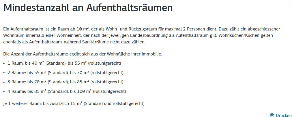 Screenshot eines Textes zur Mindestanzahl von Aufenthaltsräumen in einer Wohnung.