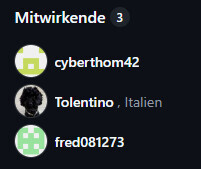 Discord-ähnliche Mitwirkende-Liste mit Avatars in dunkler Oberfläche
