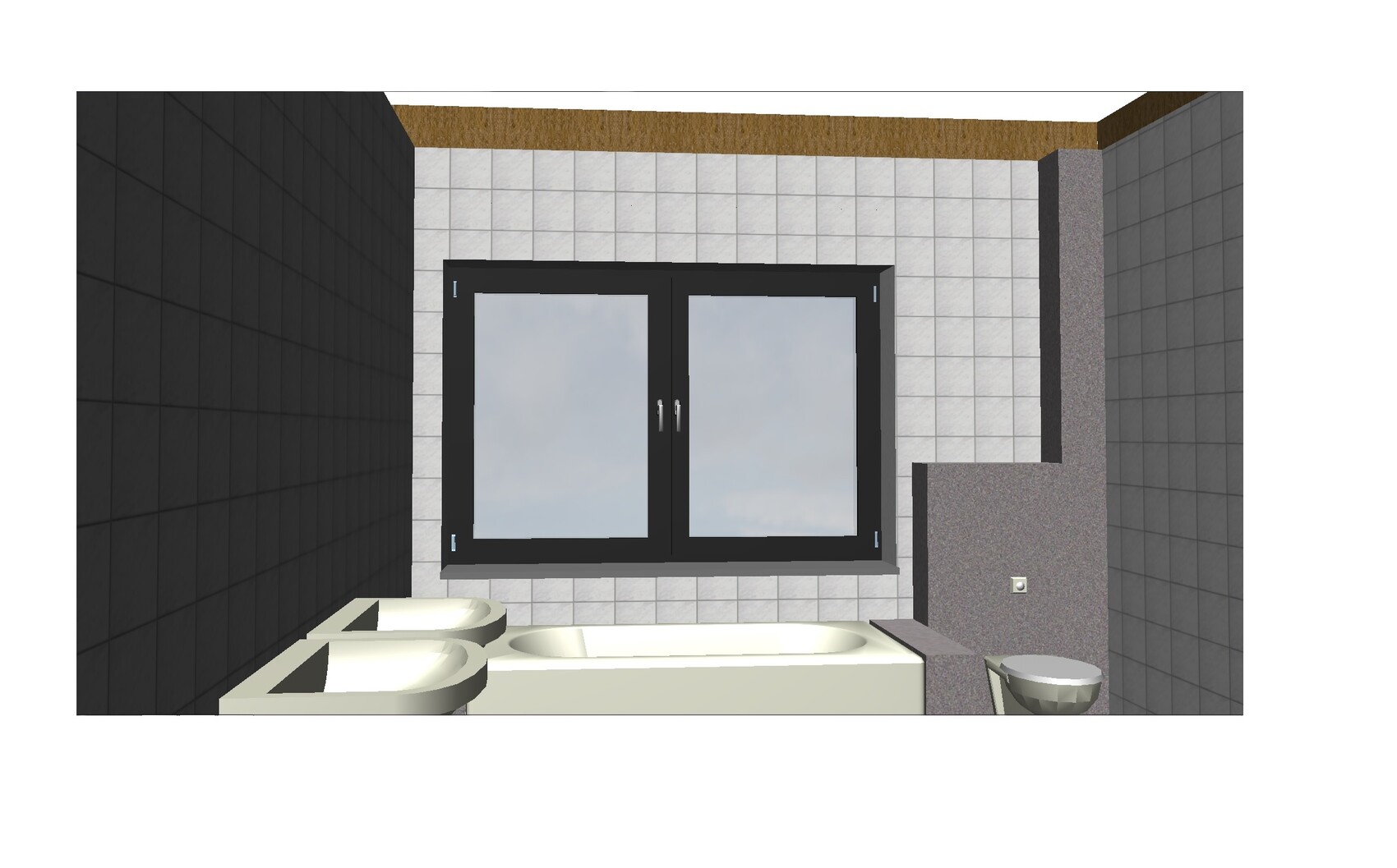 3D-Render eines Badezimmers mit Badewanne, Waschbecken und Fenster