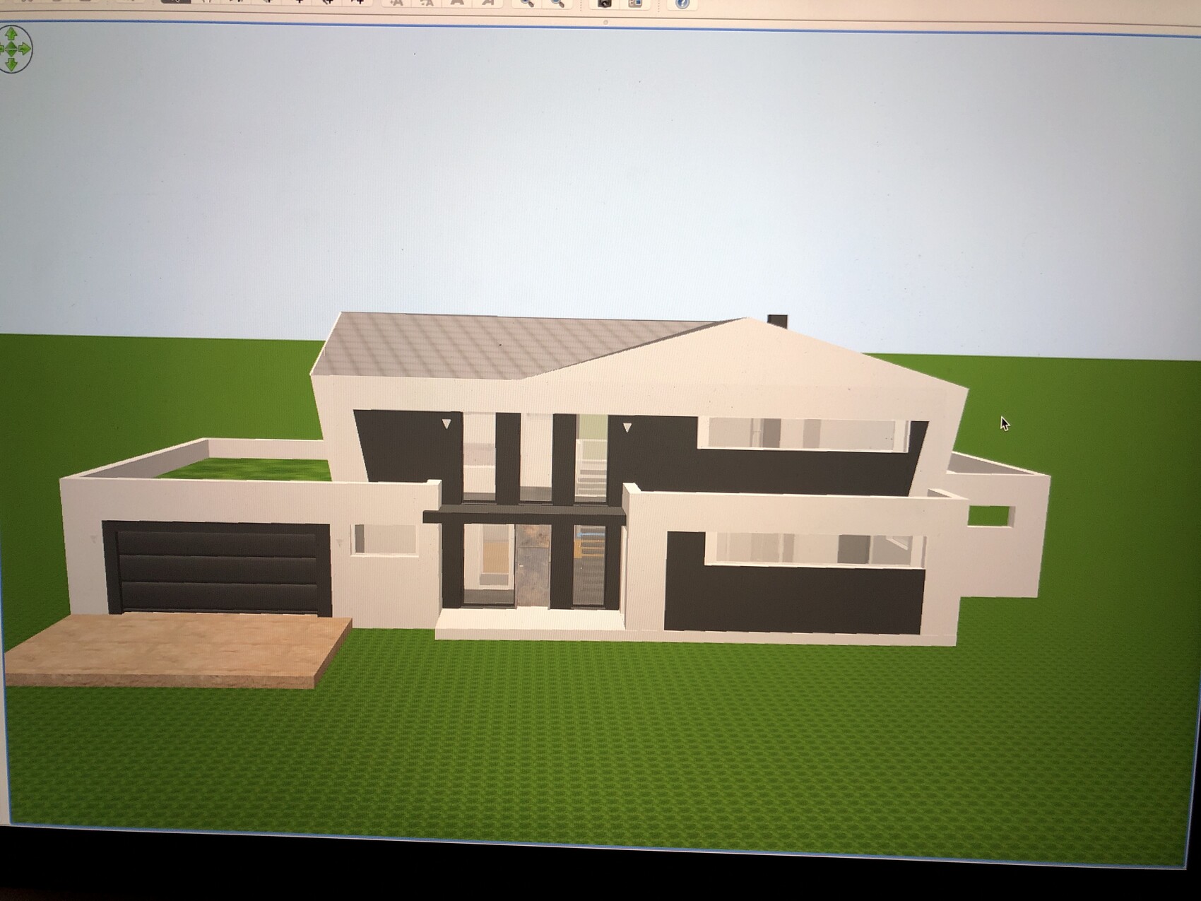 Moderne zweigeschossige Villa als 3D-Hausmodell mit Garage und Glasfront