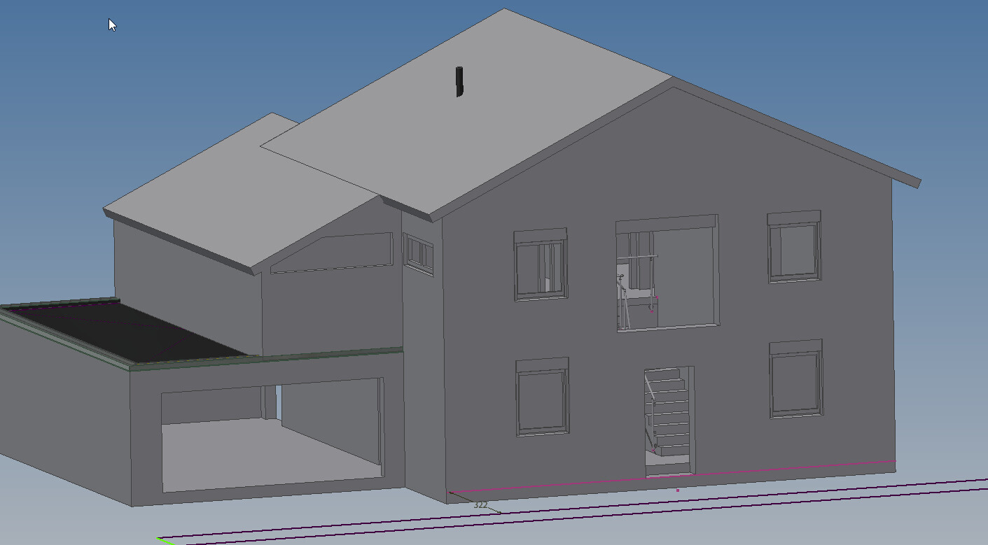 Außenansicht eines modernen 3D-Hausmodells mit Garage