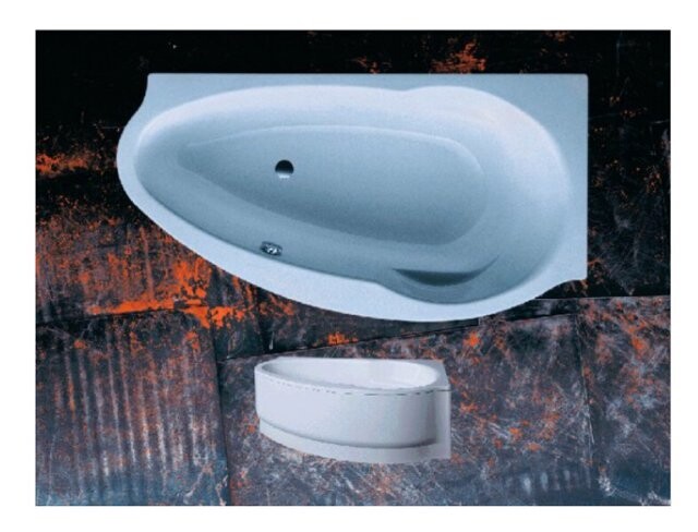 Weiße ovale Badewanne vor dunklem rustikalem Hintergrund