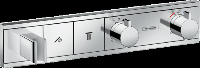 Thermostatische Duscharmatur von Hansgrohe mit zwei Reglern und 40°C Skala