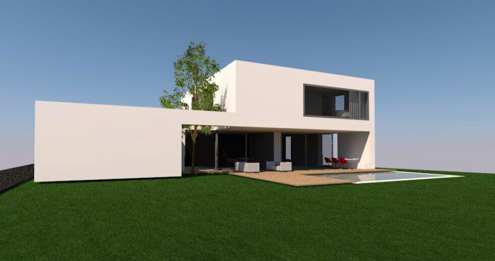 Moderne zweigeschossige Villa mit Pool, Terrasse und grosszuegigem Garten.
