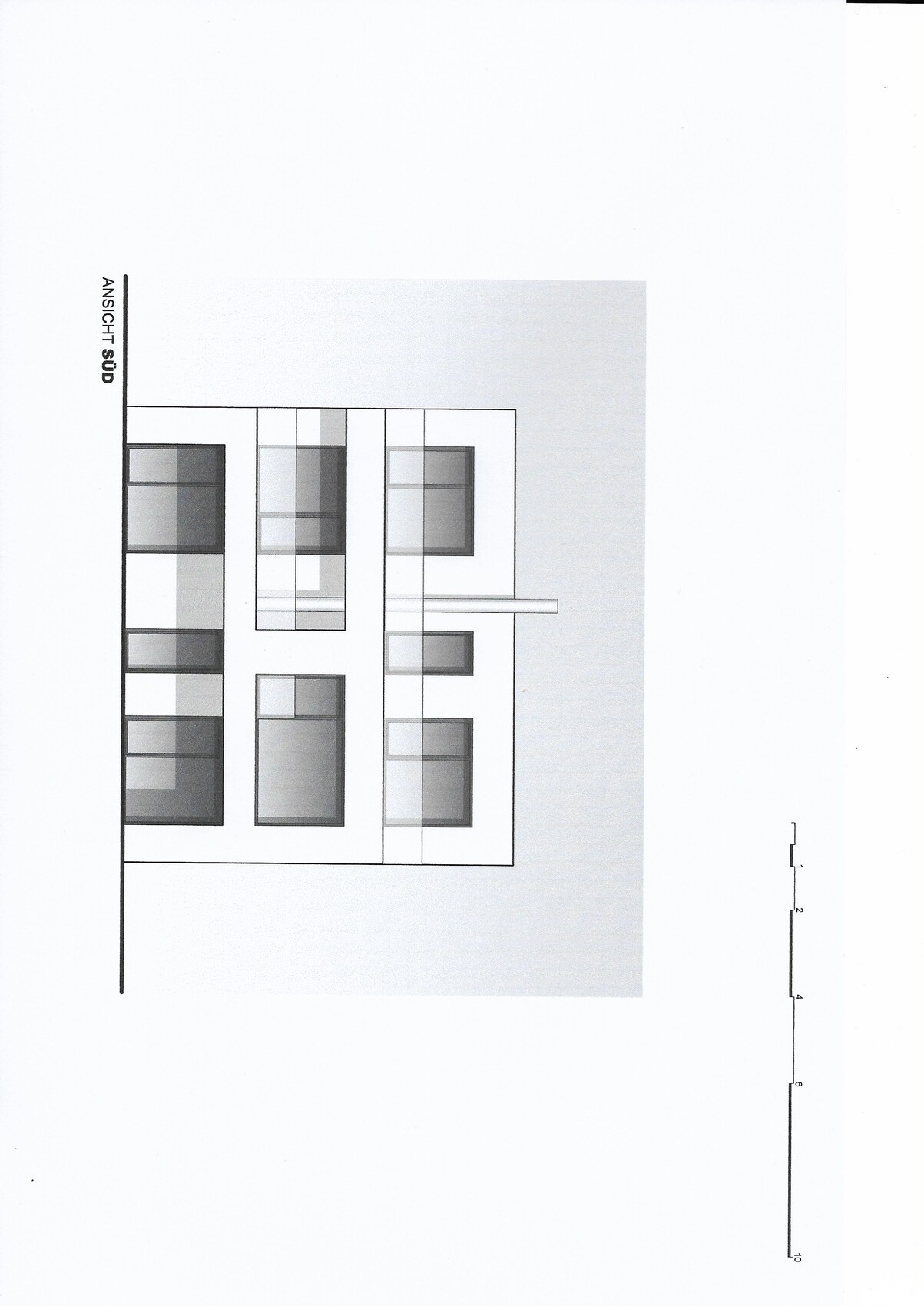 Architekturansicht Süd eines modernen Mehrfamilienhauses mit rechteckigen Fenstern.