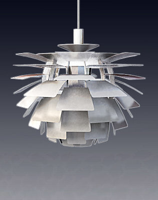 Moderne Pendellampe aus schalenförmigen Metallplatten, hängend