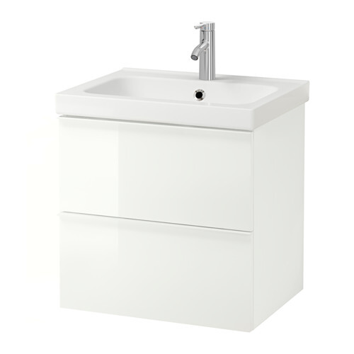 Weisser Badezimmer-Waschtisch-Unterschrank mit Armatur