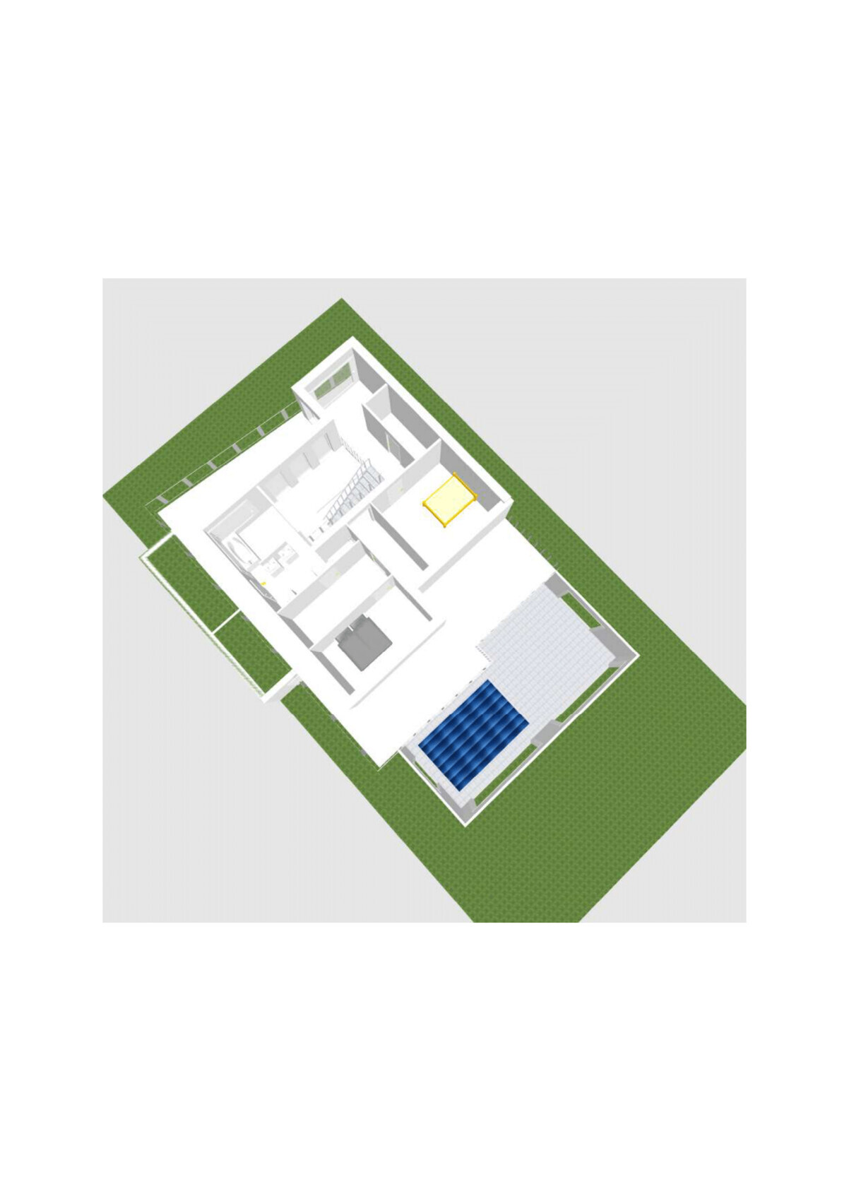 Isometrischer 3D-Grundriss eines Hauses mit Garten und Pool