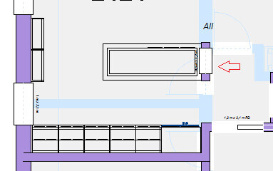 Badezimmer-Grundriss mit Badewanne, Waschtisch und Tür im Grundrissplan.