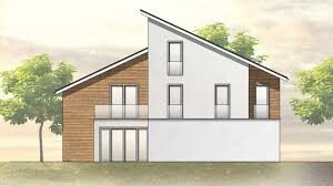 Modernes zweistöckiges Haus mit Holz- und Putzfassade und schrägem Dach