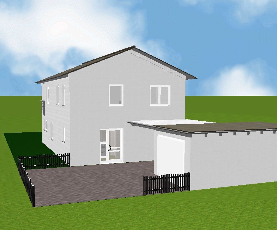 Zweistöckiges helles Haus mit Garage, Einfahrt und umzäuntem Garten