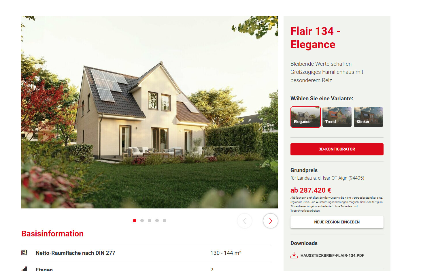 Modernes Einfamilienhaus mit Solaranlage auf dem Dach und Garten davor