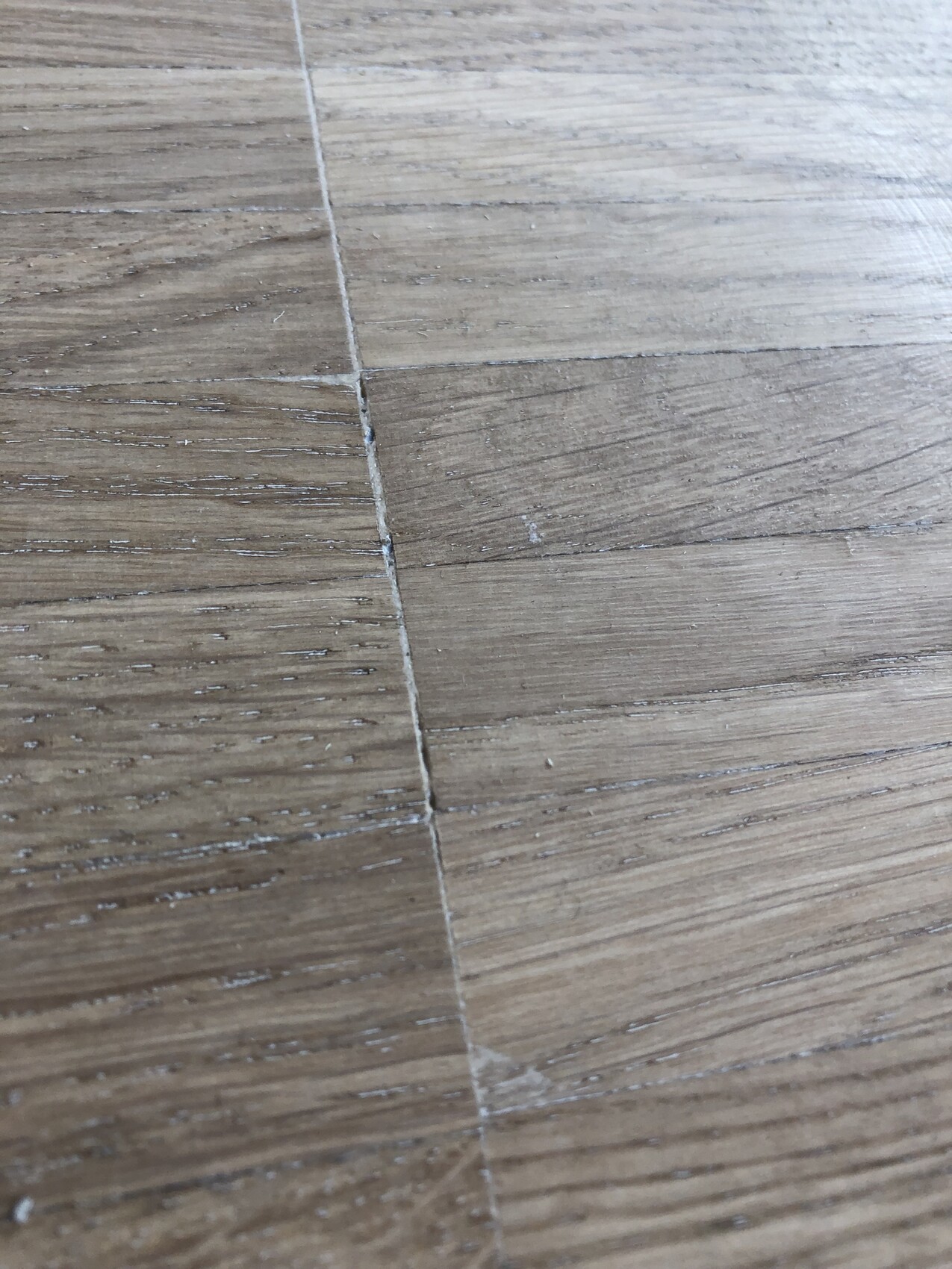 Nahaufnahme eines Holzbodens mit Brettern, Maserung und Fugen.