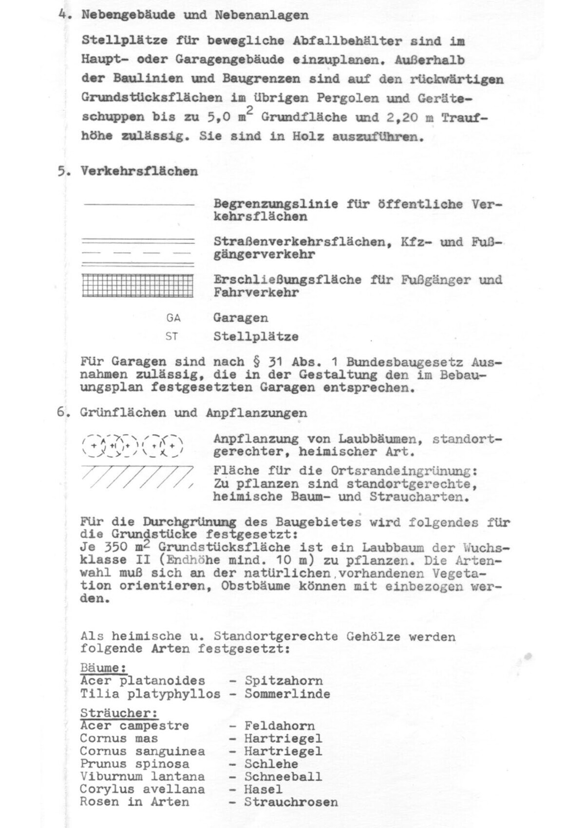 Dokumentenseite mit Text zu Nebengebäuden, Verkehrsflächen und Grünanlagen.