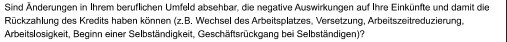 Text im Bild erläutert mögliche negative Auswirkungen auf Einkommen und Kredite durch berufliche Veränderungen.