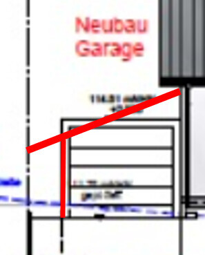 Plan einer Neubau-Garage auf Grundstück mit Beschriftung Neubau Garage