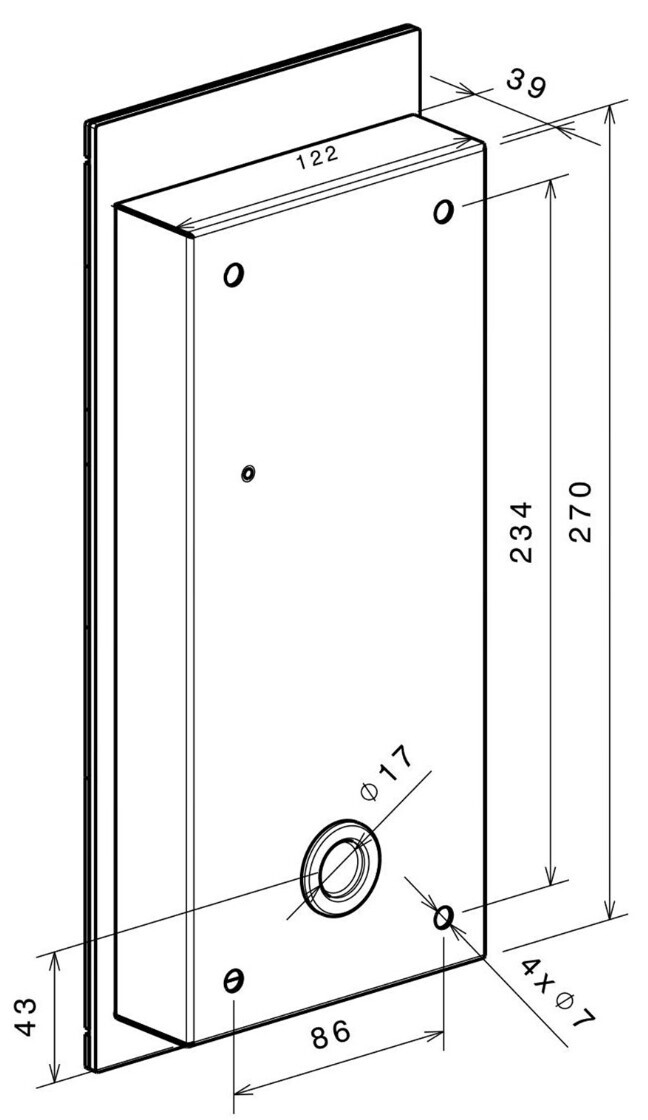 Technische Zeichnung eines Wandmontage-Boards mit Bohrungen und Abmessungen (270x122 mm, Ø17, Ø7)