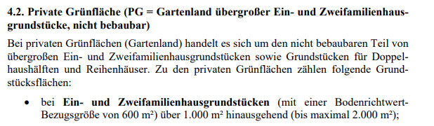 Dokumentenausschnitt: Private Grünflächen bei großen Ein- und Zweifamilienhausgrundstücken.