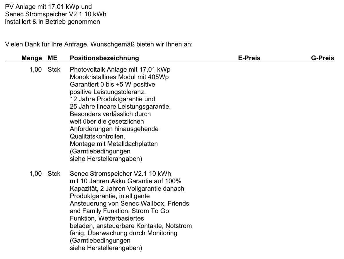 Textdokument zur PV-Anlage 17,01 kWp und Senec Stromspeicher 10 kWh