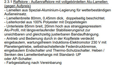 Außenraffstore mit Aluminiumlamellen und verstecktem Montagesystem
