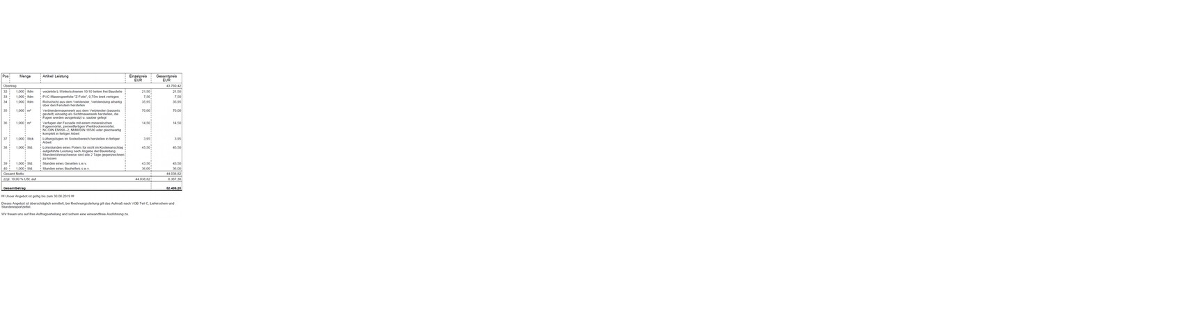 Kleines Textdokument mit Tabellenzeilen und Preisen, Rechnungsbeleg.