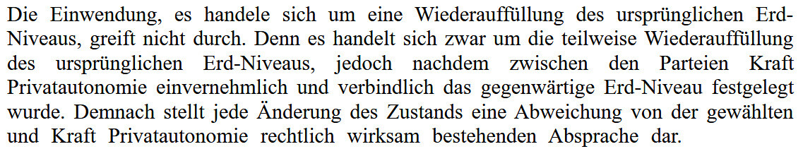 Deutscher Rechtstext zur Einwendung gegen Wiederauffüllung des Erd-Niveaus.