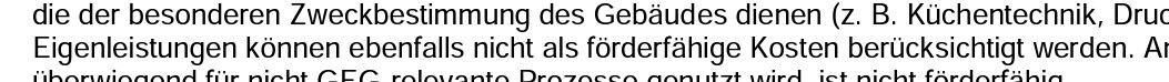 Deutscher Textabschnitt über Zweckbestimmung von Gebäuden, z. B. Küchentechnik.