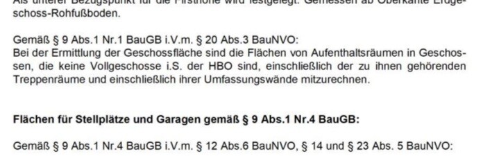 Auszug aus BauGB/BauNVO-Text: Flächen für Aufenthaltsräume, Treppen und Stellflächen.